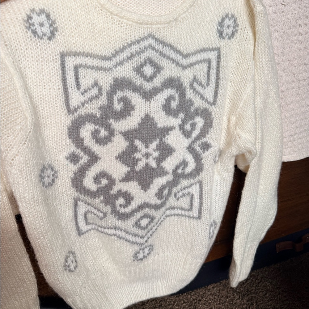 Counterparts Cream Sweater with Gray Center Motif